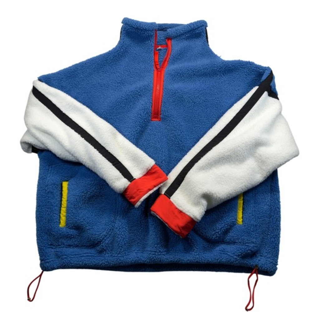 Retro Ski Colorblock Sherpa Pullover Womens XL 1/4 Zip Fleece Apres Winter - Picture 1 of 5